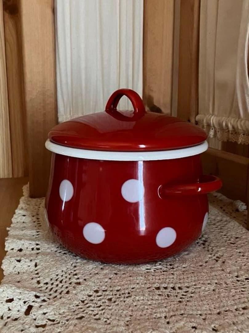 カントリー❤️新品　赤ドット琺瑯両手鍋