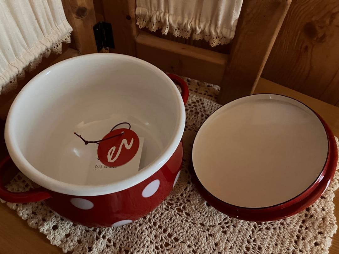 カントリー❤️新品　赤ドット琺瑯両手鍋