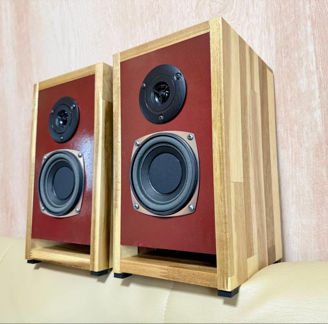 ブックシェルフ型2wayスピーカー （ペア）レッド/ウッド