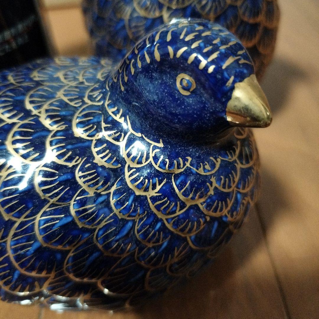 九谷焼 うずら 置物 瑠璃金彩