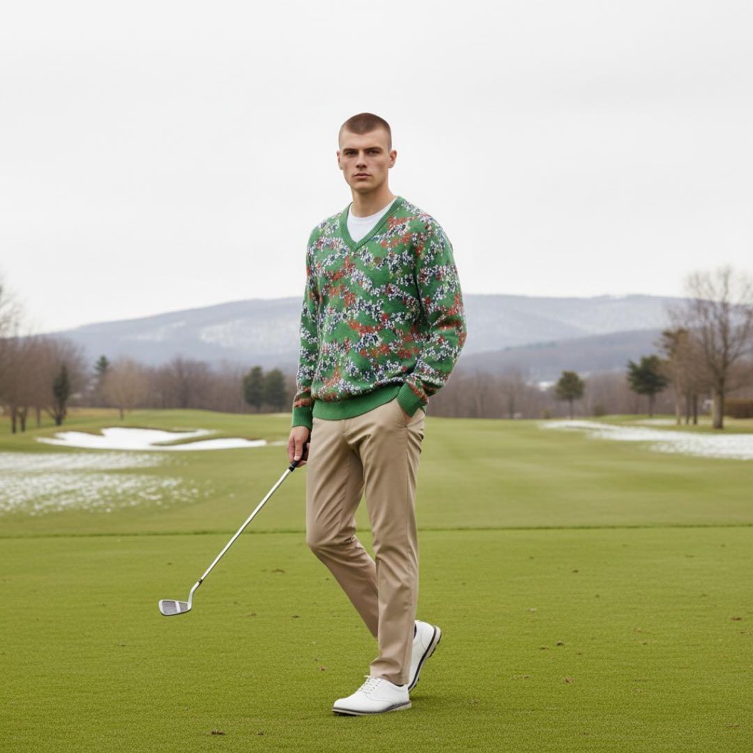 LL:Callaway 2.8万　日本製 総柄ニット 綿 未使用級 花柄 希少