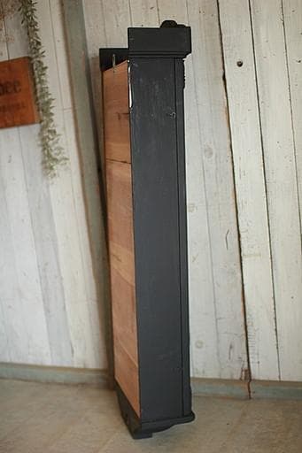 古い壁掛け木枠ガラス戸棚　5段　食器棚　飾り棚　ウォールラック　古家具　古道具