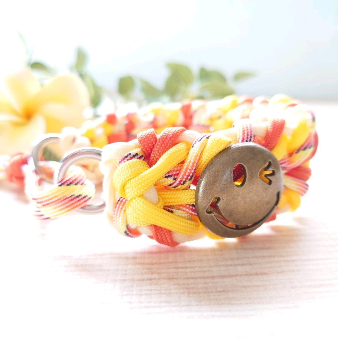 パラコード首輪　太めハーフチョーク　スマイルコンチョ付　中型犬　№080