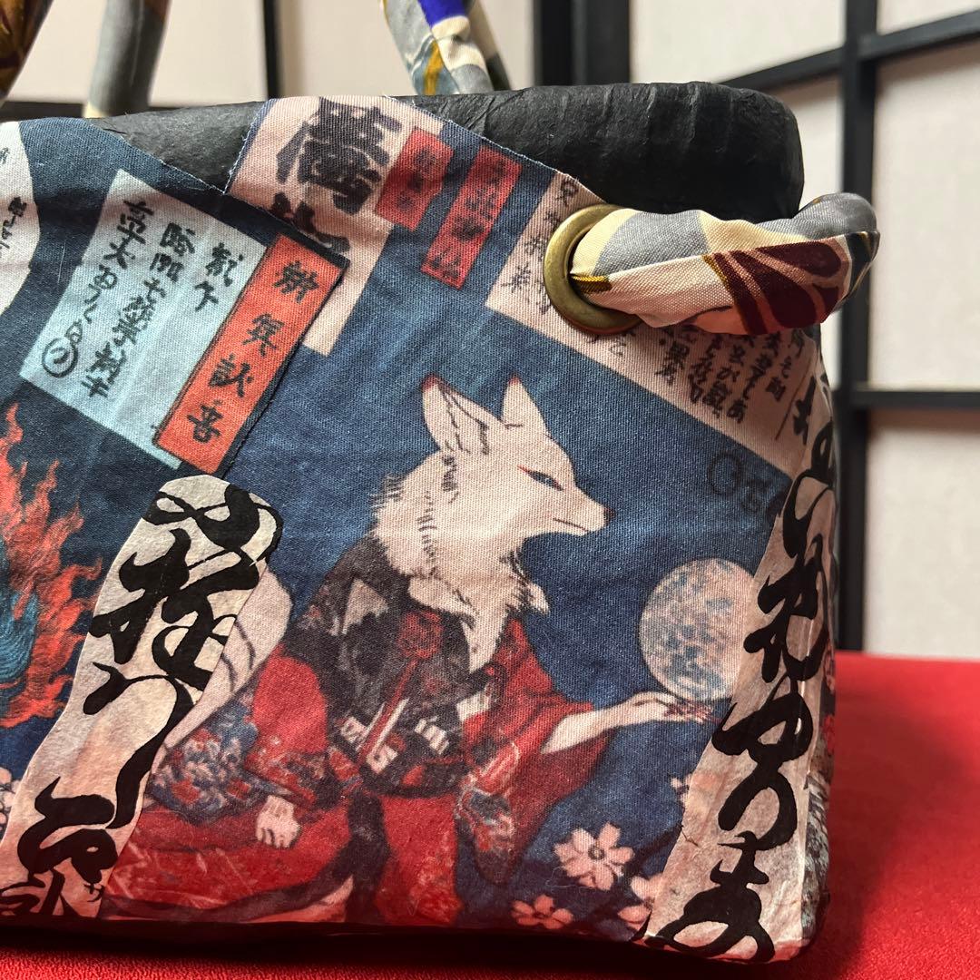 化け狐 妖 九尾 一閑張り バッグ かごバッグ ハンドバッグ 和 動物