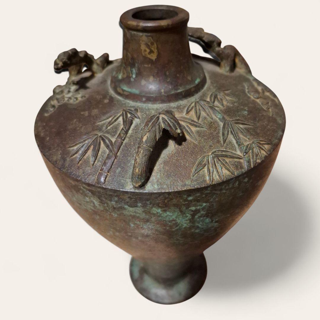 銀雅堂 鋳銅花瓶 松竹梅 模様 アンティーク 和風 工芸品