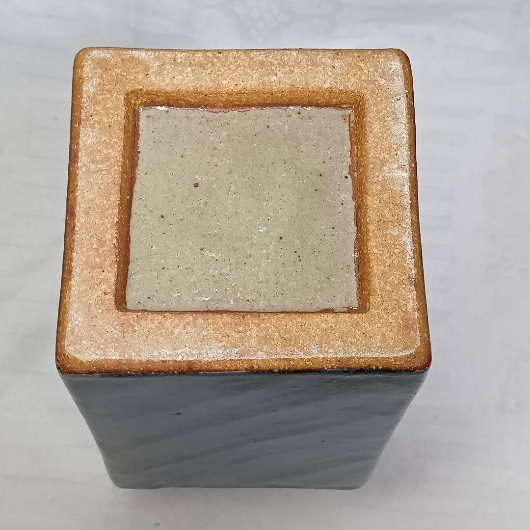 伊勢神楽の窯 奥田康博 呉州窯 方瓶 共箱付 角瓶 花瓶 ブルー