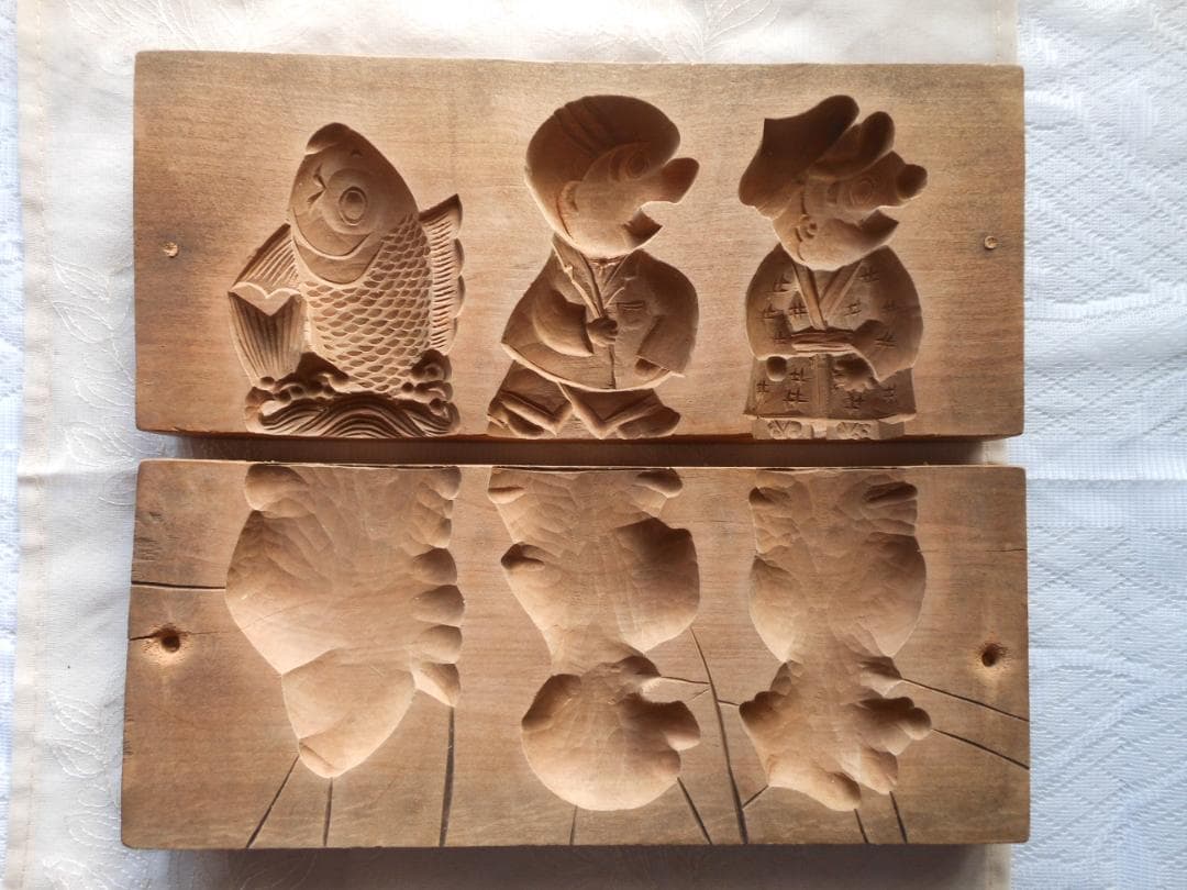 和菓子木型　菓子型　２枚合わせ　古道具　アンティーク