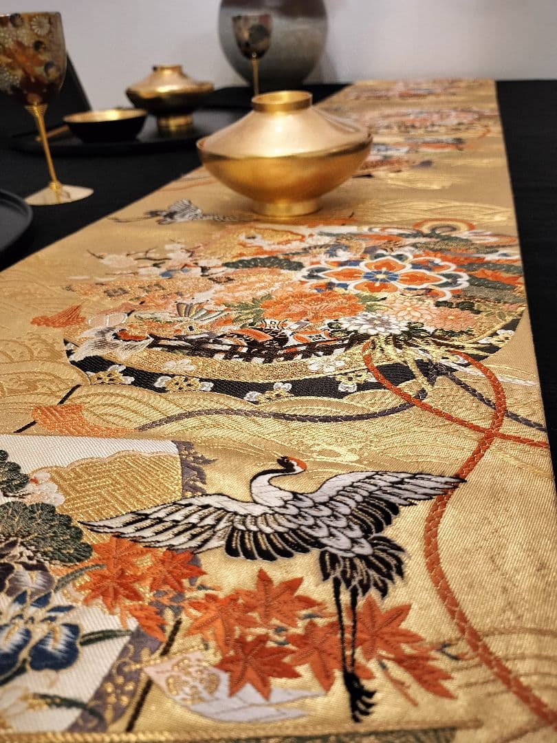 ローズピンクA666★逸品‼️本金箔‼️宝船‼️テーブルランナー2m7cm