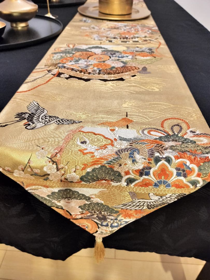 ローズピンクA666★逸品‼️本金箔‼️宝船‼️テーブルランナー2m7cm