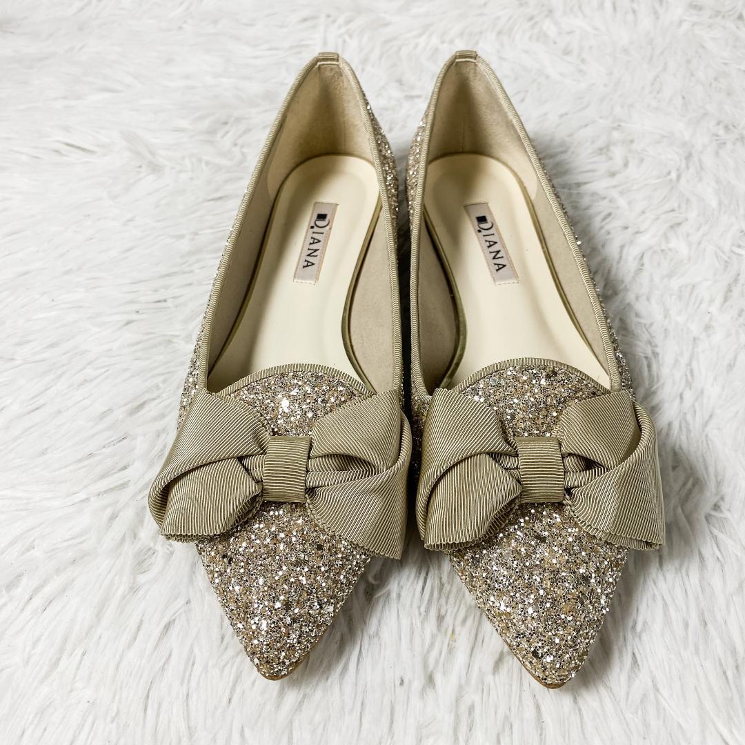 【未使用品】DIANA ダイアナ グログラン リボン グリッター パンプス 24