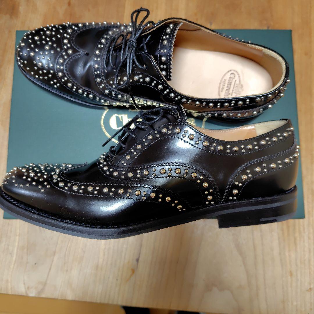 お値下げ致しました。チャーチ スタッズ付き黒レースアップ革靴36
