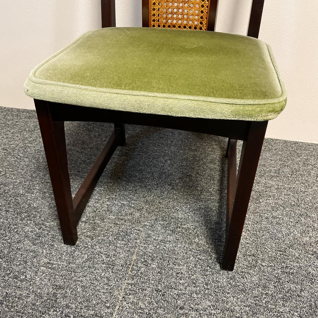 美品　ナガノインテリア ダイニングチェア ラタン 背もたれ モケット グリーン