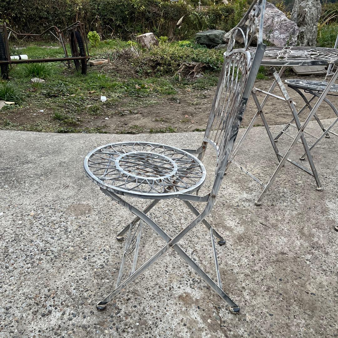 アンティーク　メタルフォールディング　テーブル　チェア　4点セット　新品未使用