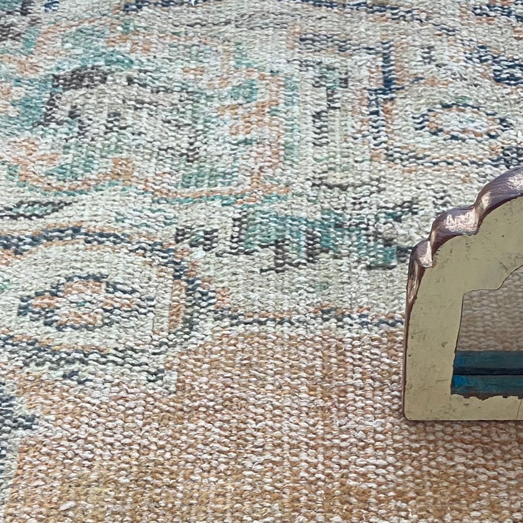 オレンジイエロー80×126グリーン　accentrug トルコヴィンテージラグ