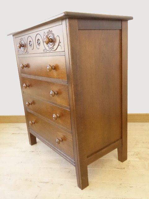 勇峰工芸　雅　花柄チェスト　ナラ材家具　 旭川家具　再塗装済　ＵＳＥＤ