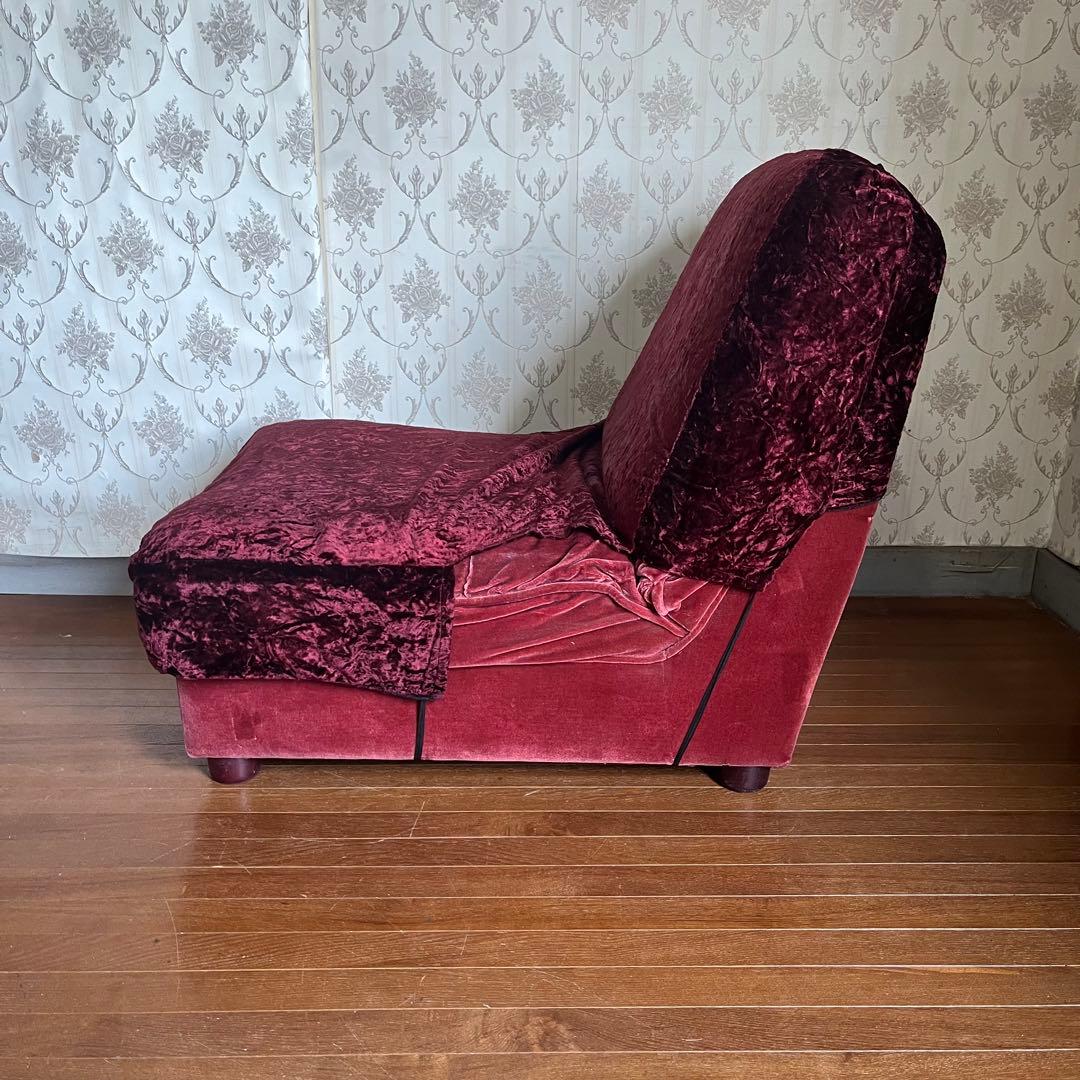 【アンティーク】昭和レトロ ベロア シングルソファ スナック 喫茶店 古家具