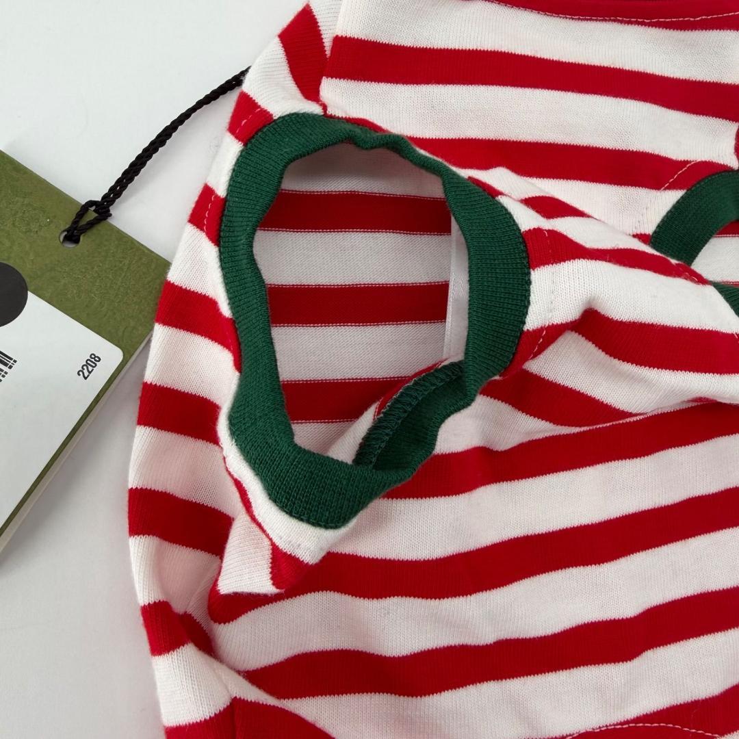 16250✨新品タグ付き✨GUCCI 犬服 いちご刺繍 赤白 ボーダー柄