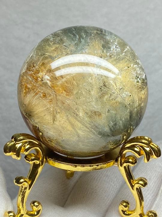 58.9㍉　タイチンルチルクォーツ　太陽発射ルチルクォーツ　グリンルチル　水晶球