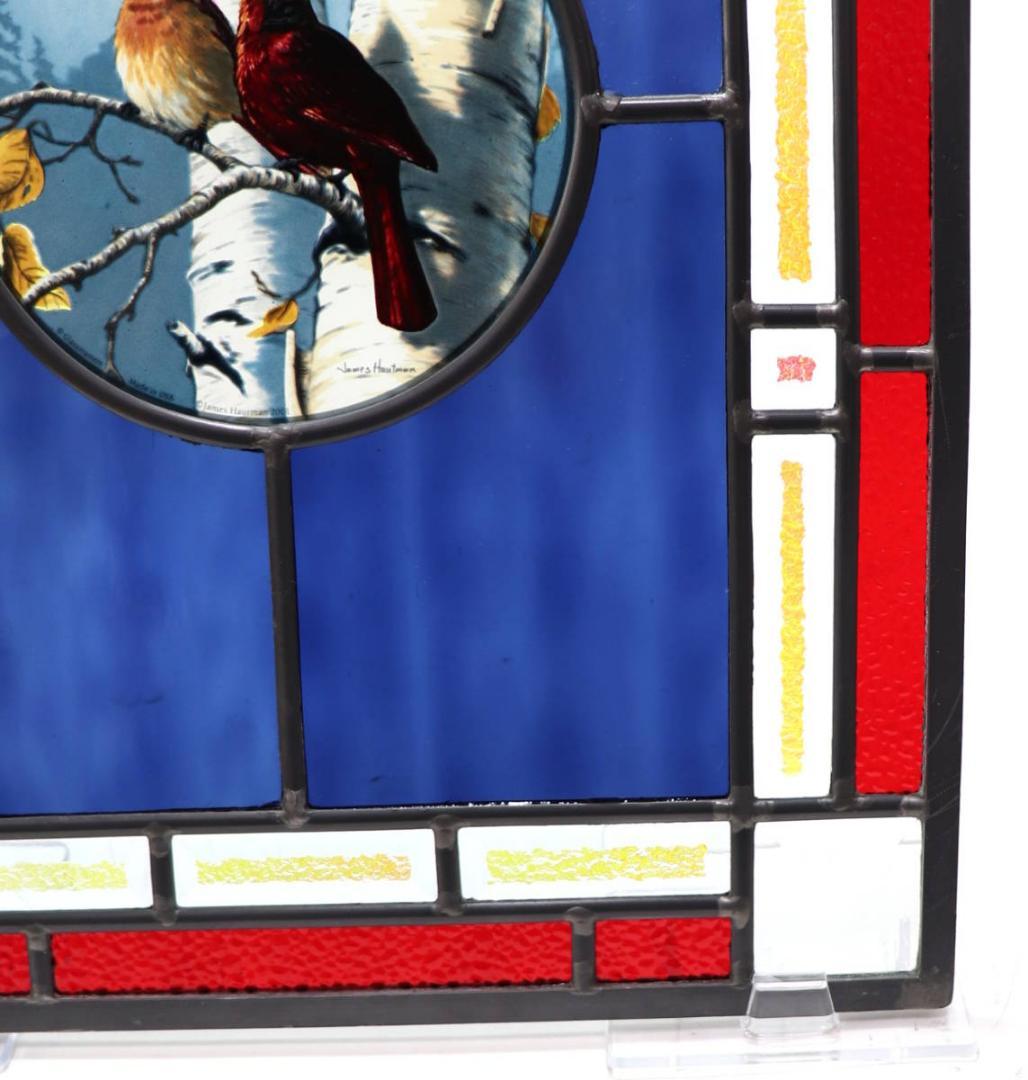 特大 二匹のショウジョウコウカンチョウ ヴィンテージ ステンドグラス アクリル