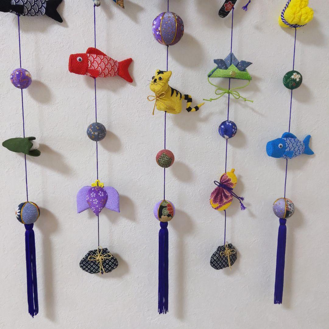 ちりめん細工　端午の節句の壁掛け下げ飾り（5下げ)