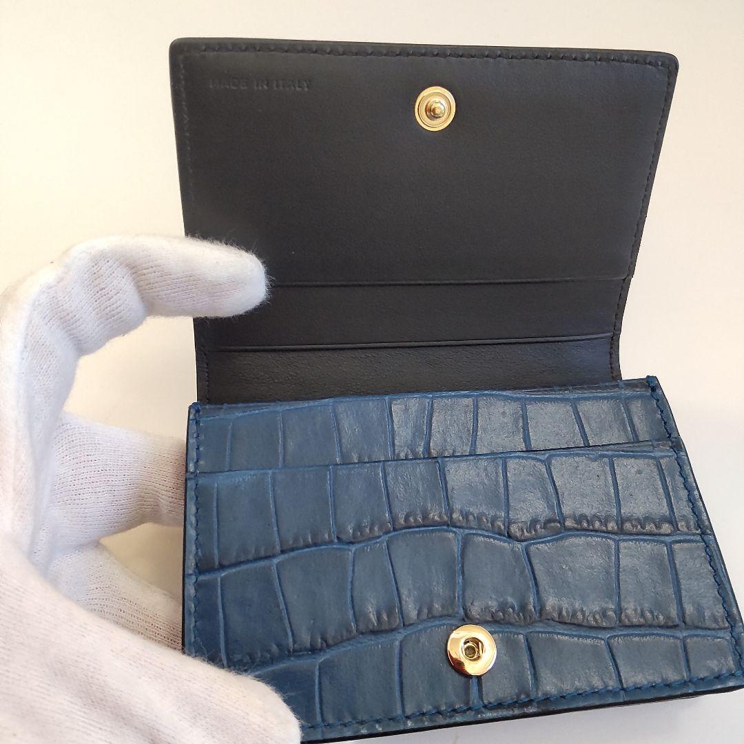 未使用 スマイソン 名刺入れ カードケース クロコ型押し ブルー 箱・カード付