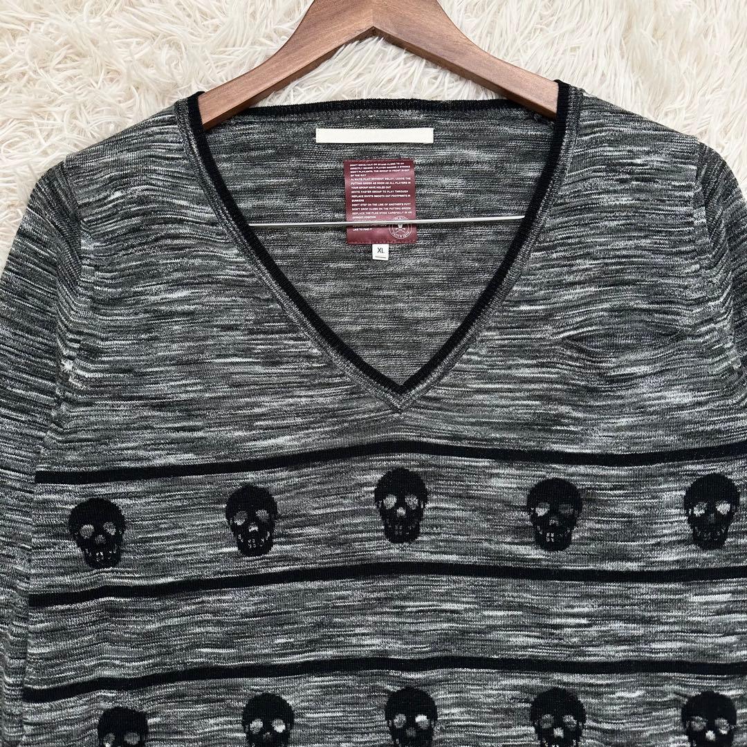 マークアンドロナ スカル柄 薄手ニット グレー 霜降り XL ゴルフウェア