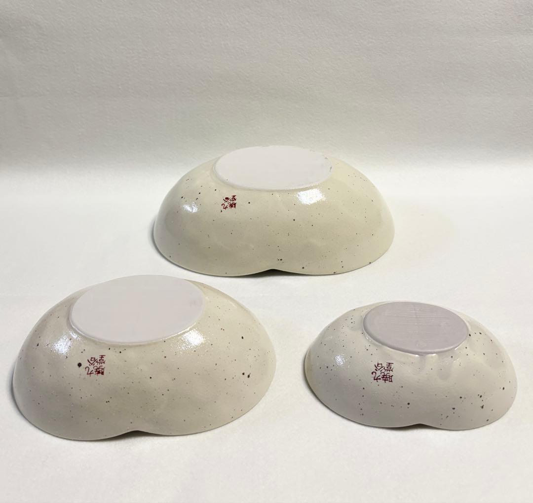 九谷焼 暁堂 赤絵 花文 変形楕円鉢 大中小 セット 上質 和食器 手描き