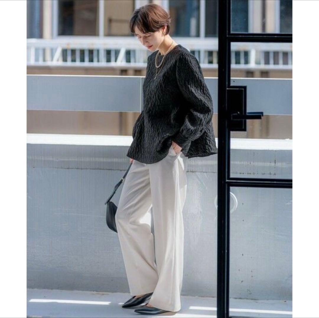 大きいサイズ48＊２３区 米沢産 ジャカードペプラム トップス＊自由区ICB組曲