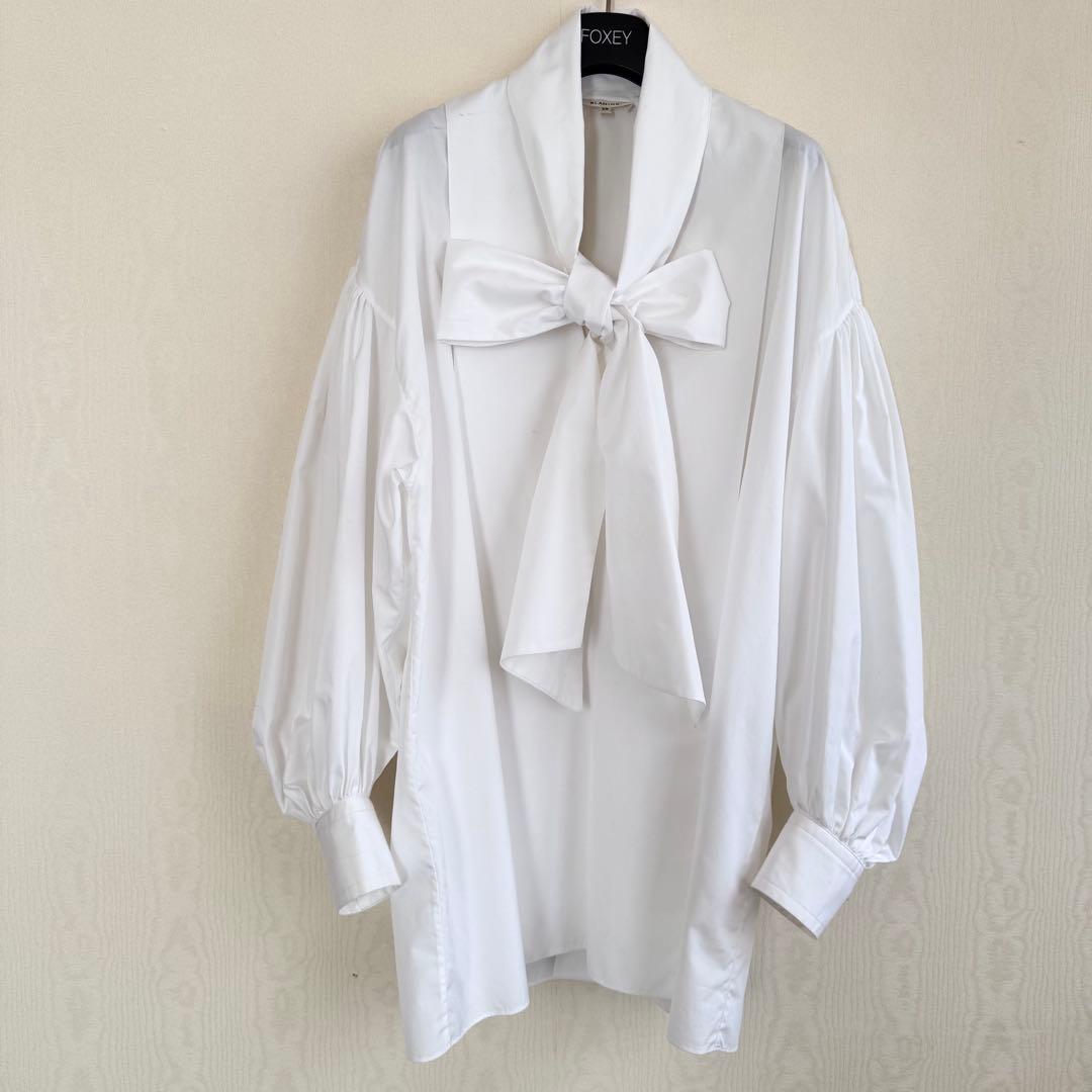 BLAMINKボウタイリボン コットンブラウス 白 ブラミンク クリーニング済