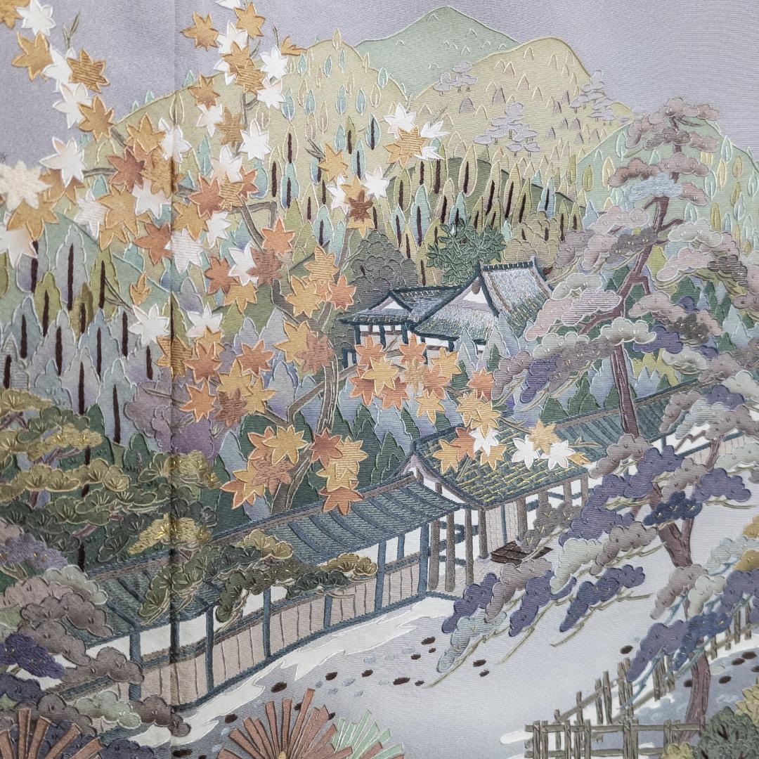 しおり R8SK87 色留袖 作家物 蘇州刺繍 清水寺 落款 上品 シルク