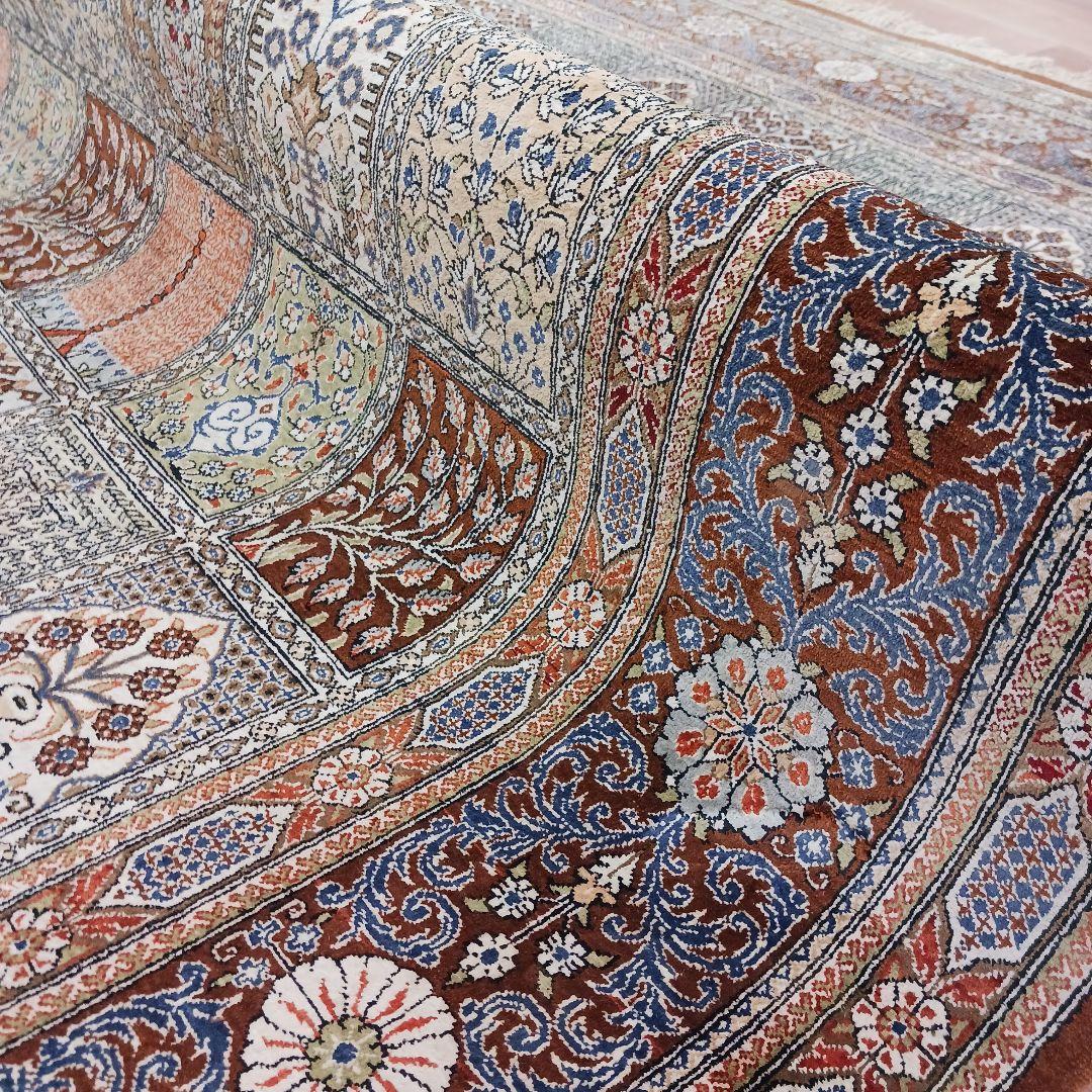 Y3327 ペルシャ絨毯 クム ババイ工房 シルク100% 手織100万ノット