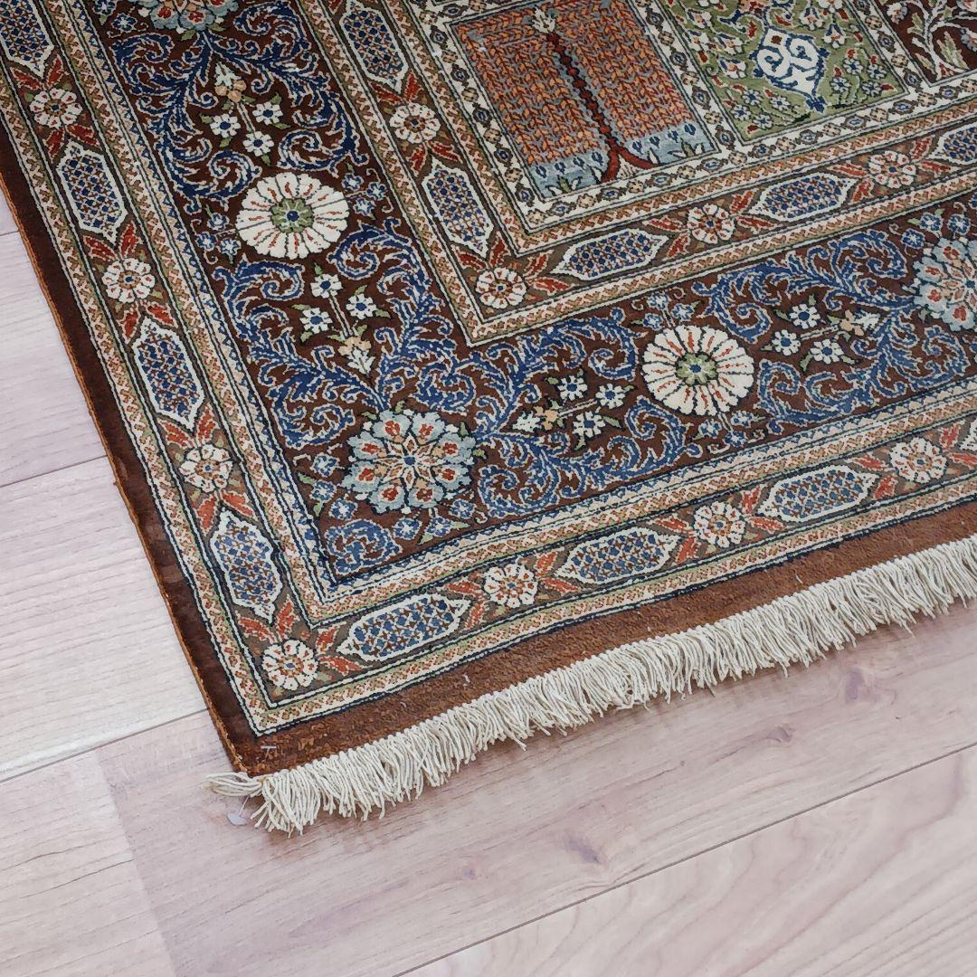 Y3327 ペルシャ絨毯 クム ババイ工房 シルク100% 手織100万ノット