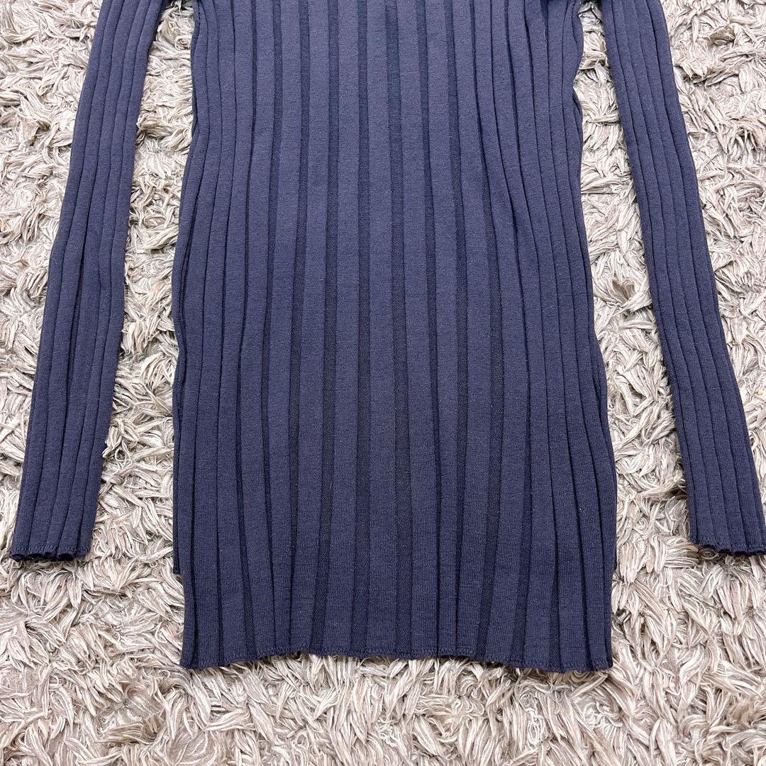 希少✨マディソンブルー リブニット Vネックカーディガン 紺 羽織 シルク混