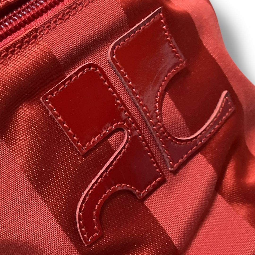 クレージュ 未使用品 フランス製 ビッグロゴ ストライプ バニティバッグ レッド