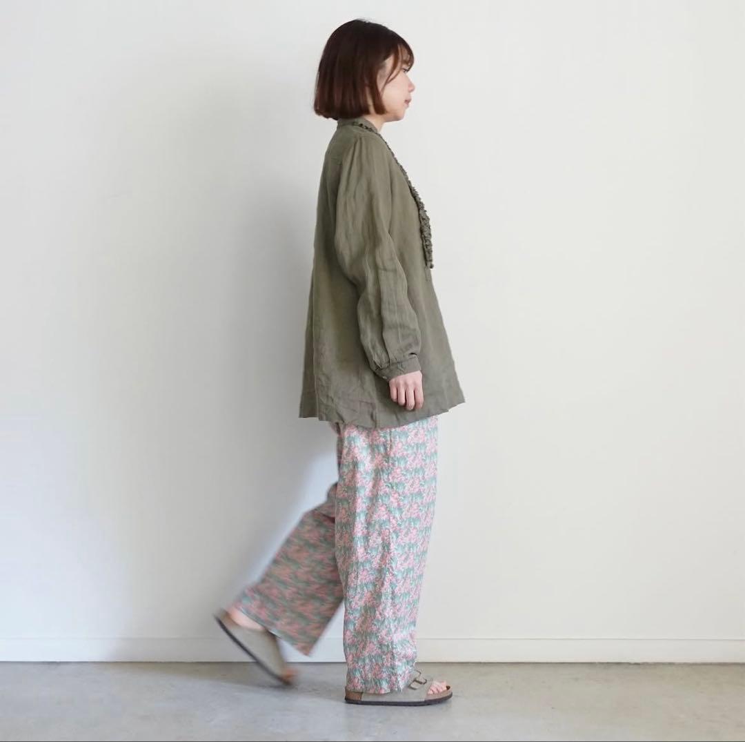 オンライン限定❣️ICHI Antiquites リネンフリルブラウス オリーブ