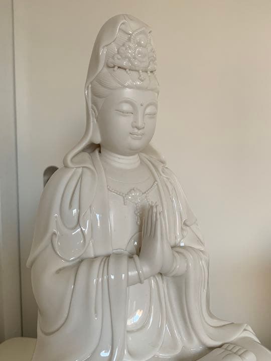 中国　徳化窯白磁　観音像　時代箱付 美術品