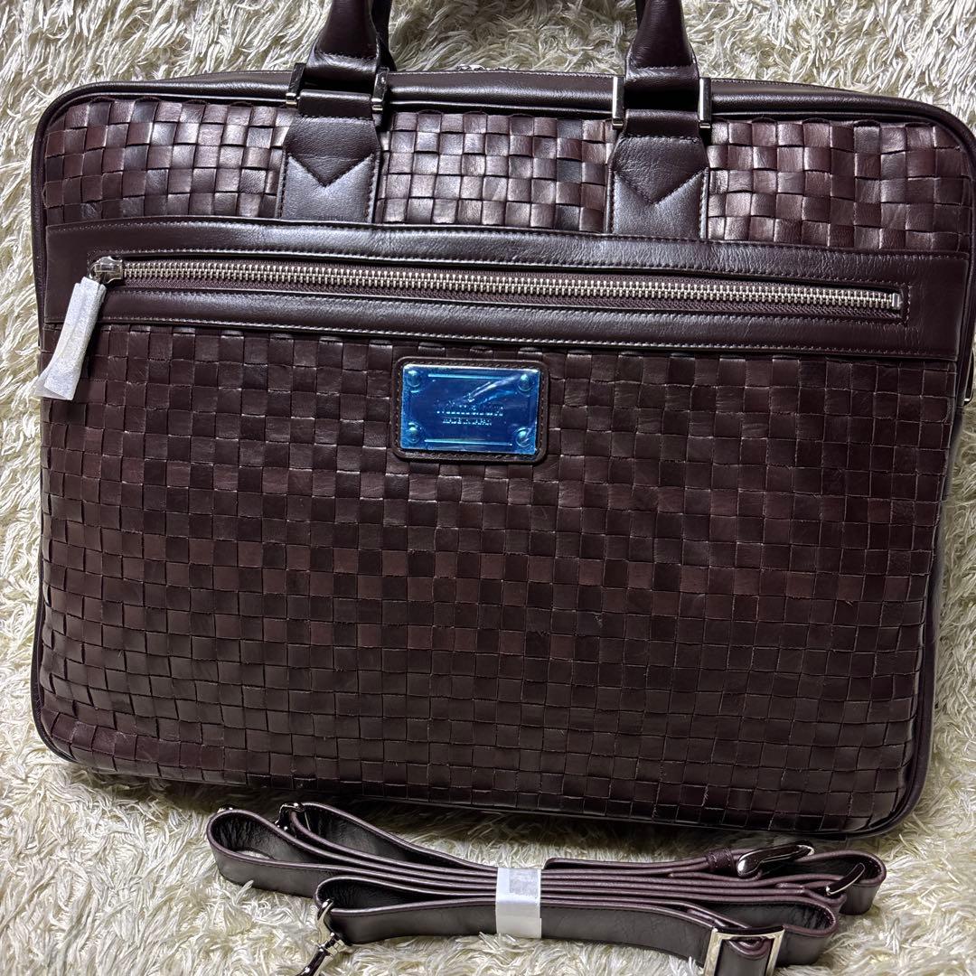 未使用 Mimalux 2way ブリーフケース 編み込み ビジネスバッグ 馬革