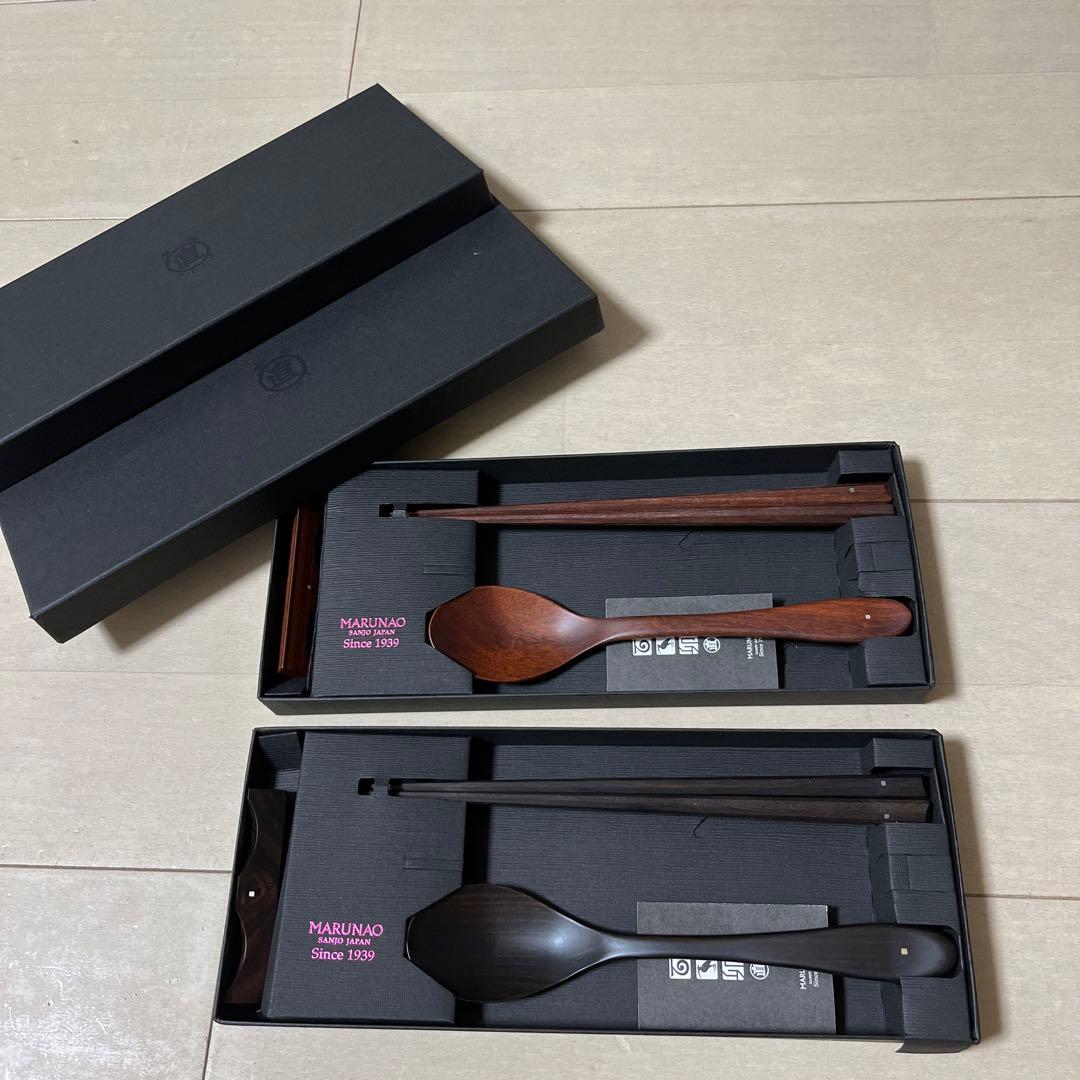 マルナオ　黒壇　紫壇　セット　お箸　スプーン　箸置き