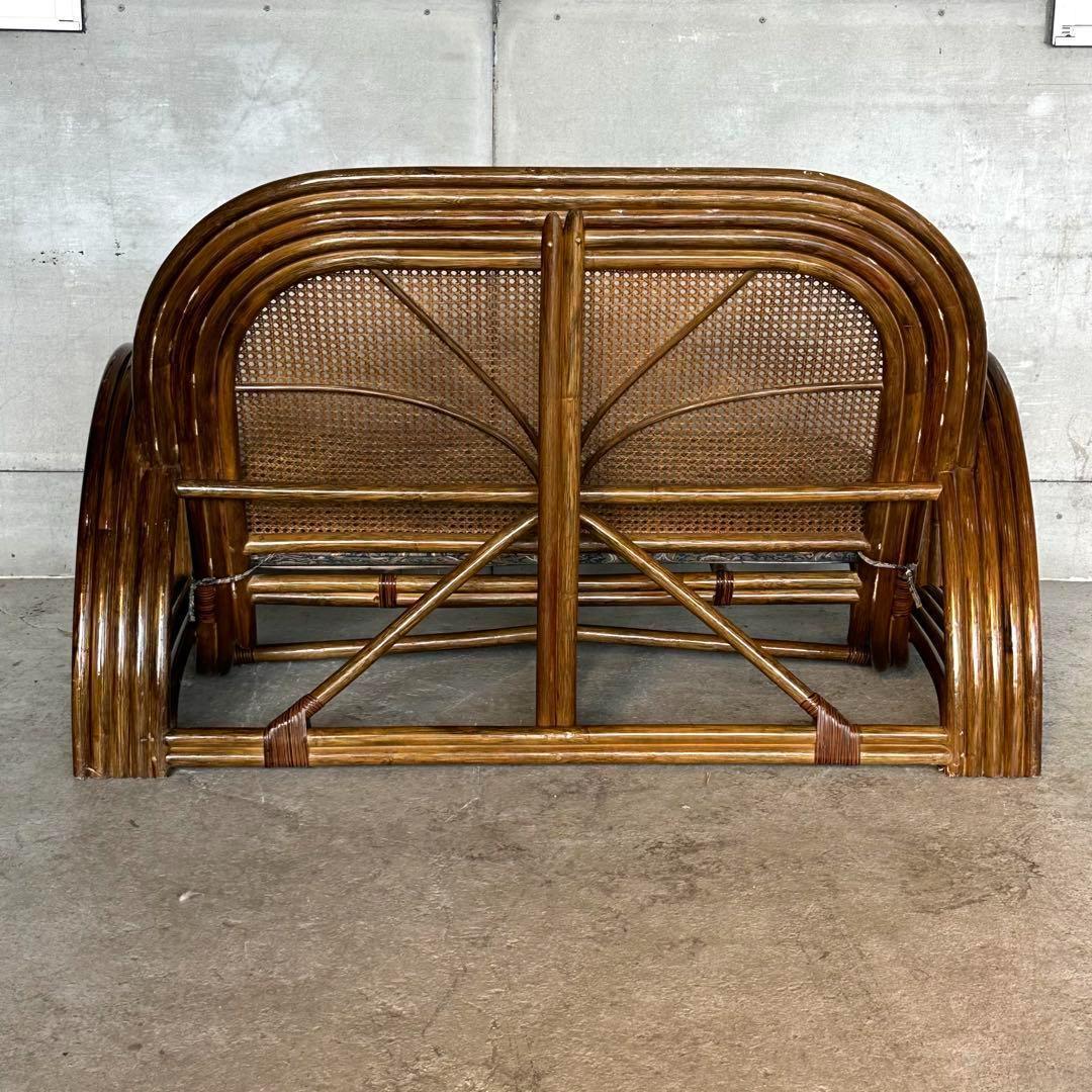 ✿アジアンリゾートポップ✿籐フレーム 2人掛け　ラブソファ　オールドラタン