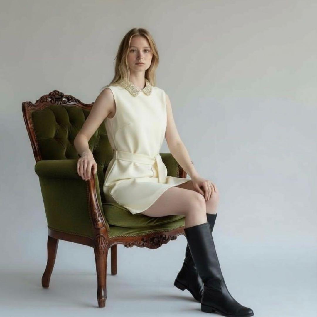 ミュウミュウ/ワンピース/花ビジュー装飾襟/ウエストリボン/パーティ