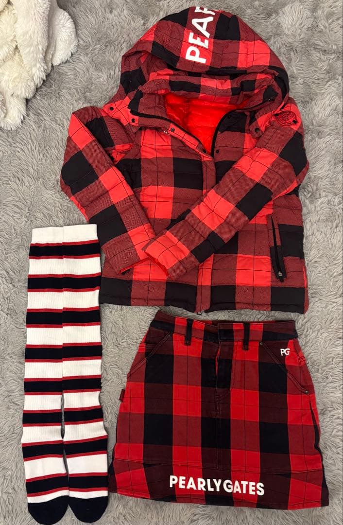PEARLY GATES ゴルフウェアセット 赤黒チェック セットアップ