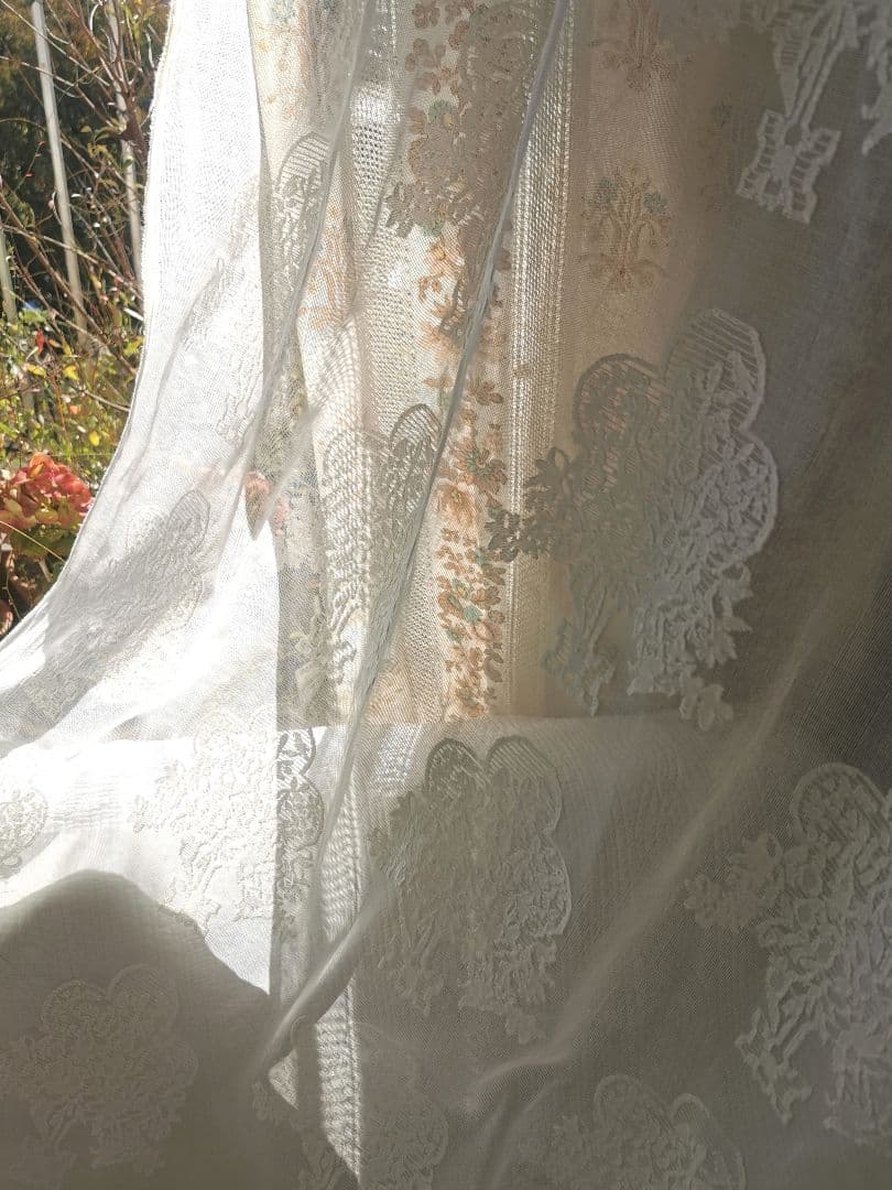 アンティーク 英国 マドラスレース 生命の樹と鳥 ノッティンガムカーテンパネル