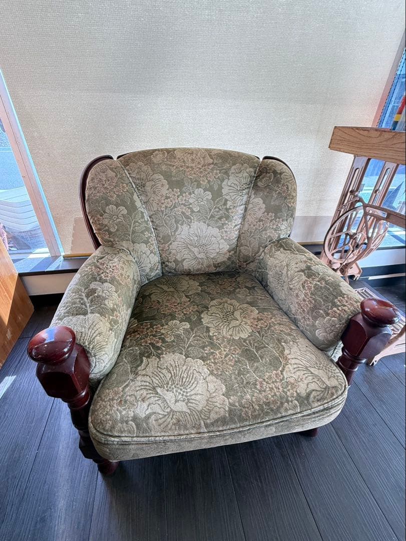 希少　オールド カリモク 金華山 1人掛けソファー 花柄 ベロア　コロニアル