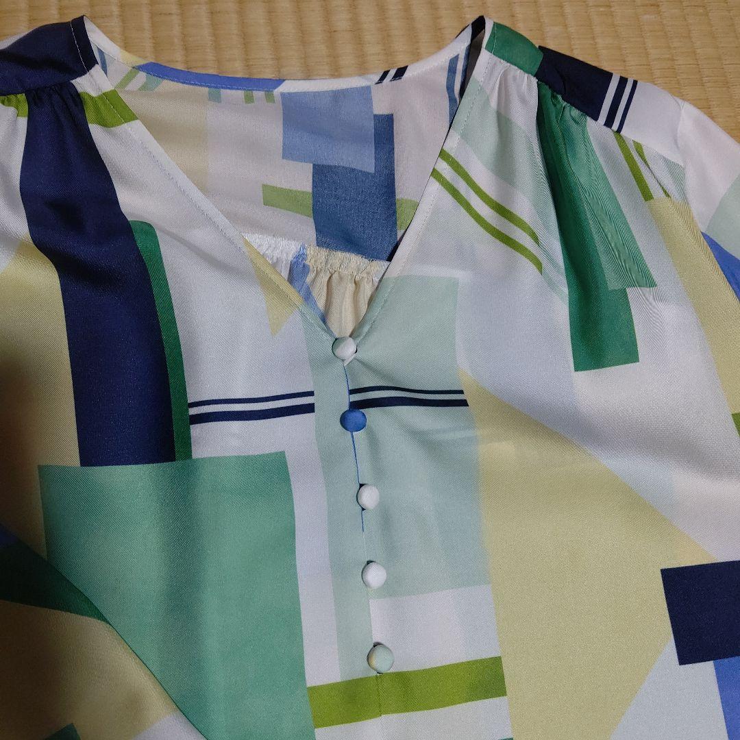 マック新品未使用ピンキーダイアンカラーブロックプリントブラウス