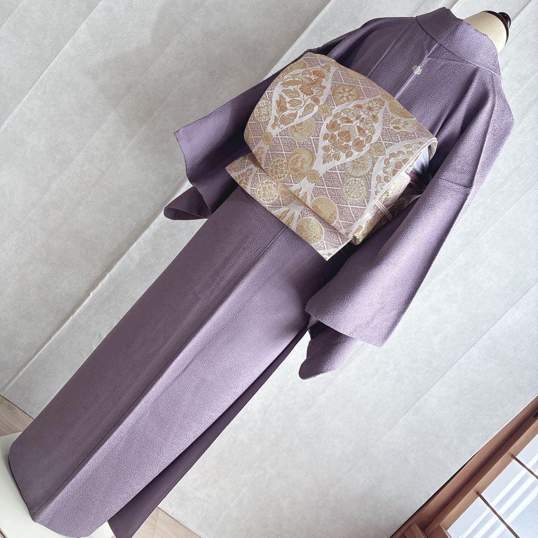 色無地　フルセット　着物　正絹　トールサイズ　紫　卒業式　入学式　一つ紋　G6