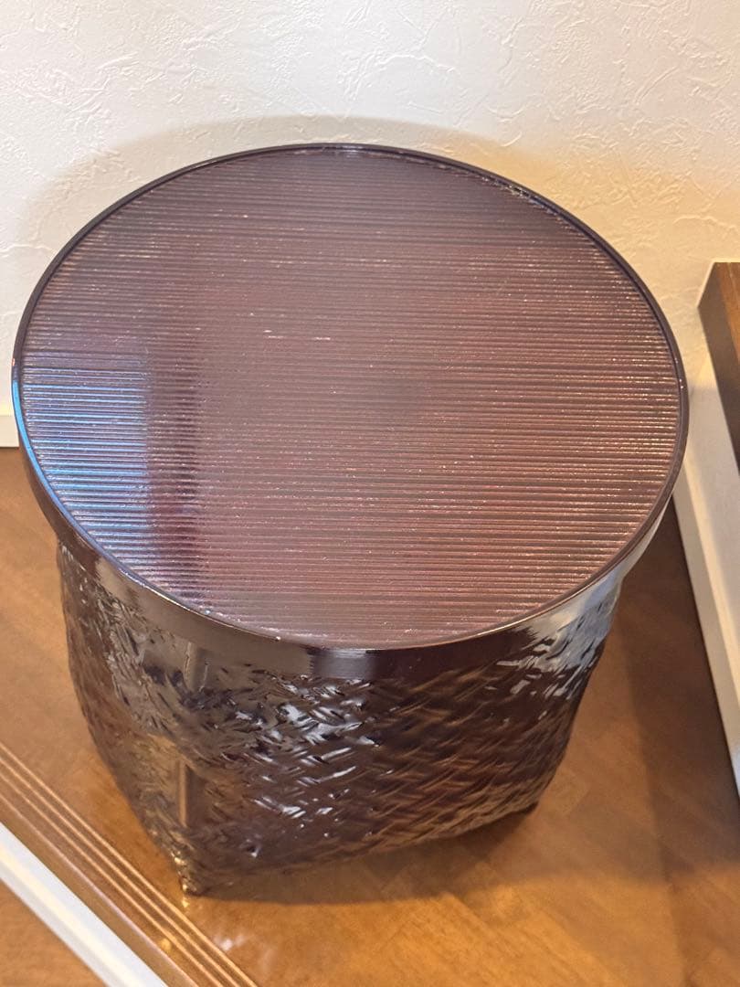 蓋付竹籠★丸つづら★漆塗り★アンティーク★スリッパ入れ