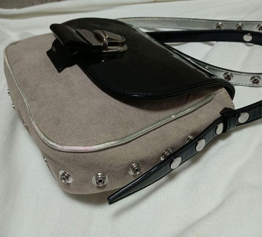 MM6 メゾンマルジェラ　ショルダーバッグ　エナメル　キャンバス　スタッズ