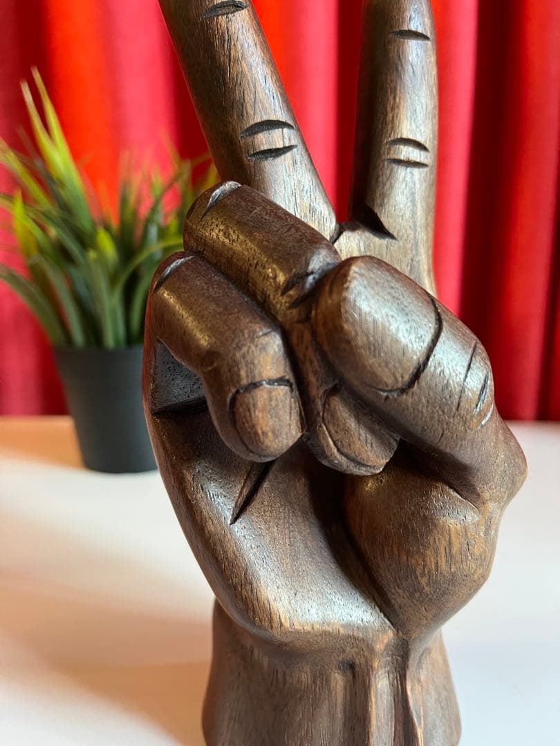 ヴィンテージ　木製　ハンド　ピースサイン　70'sアメリカ　彫刻　手　オブジェ