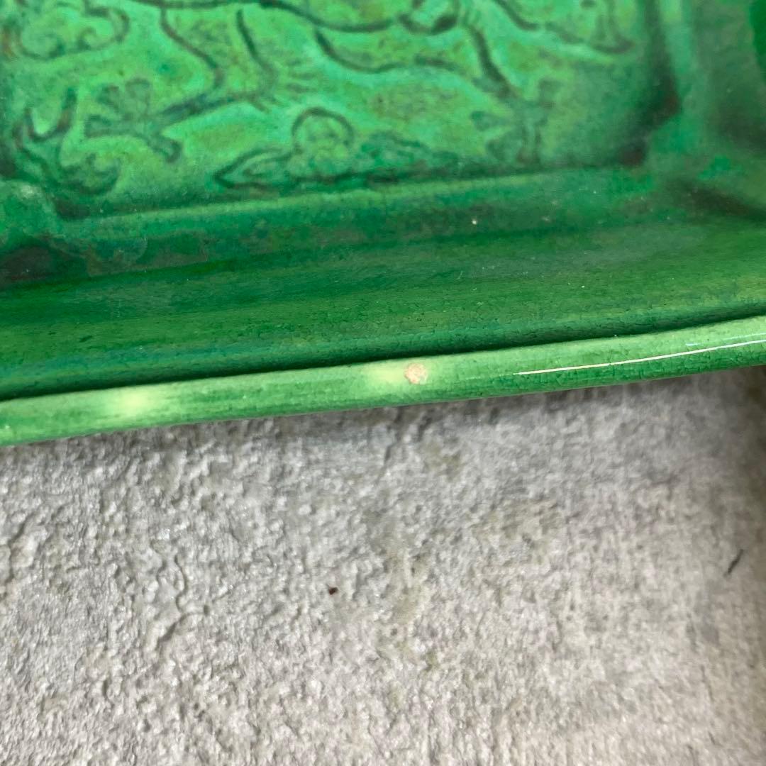 小皿5点 珉平焼 角皿 龍 淡路 人気 タイルグリーン 古皿 手塩皿 緑 翠