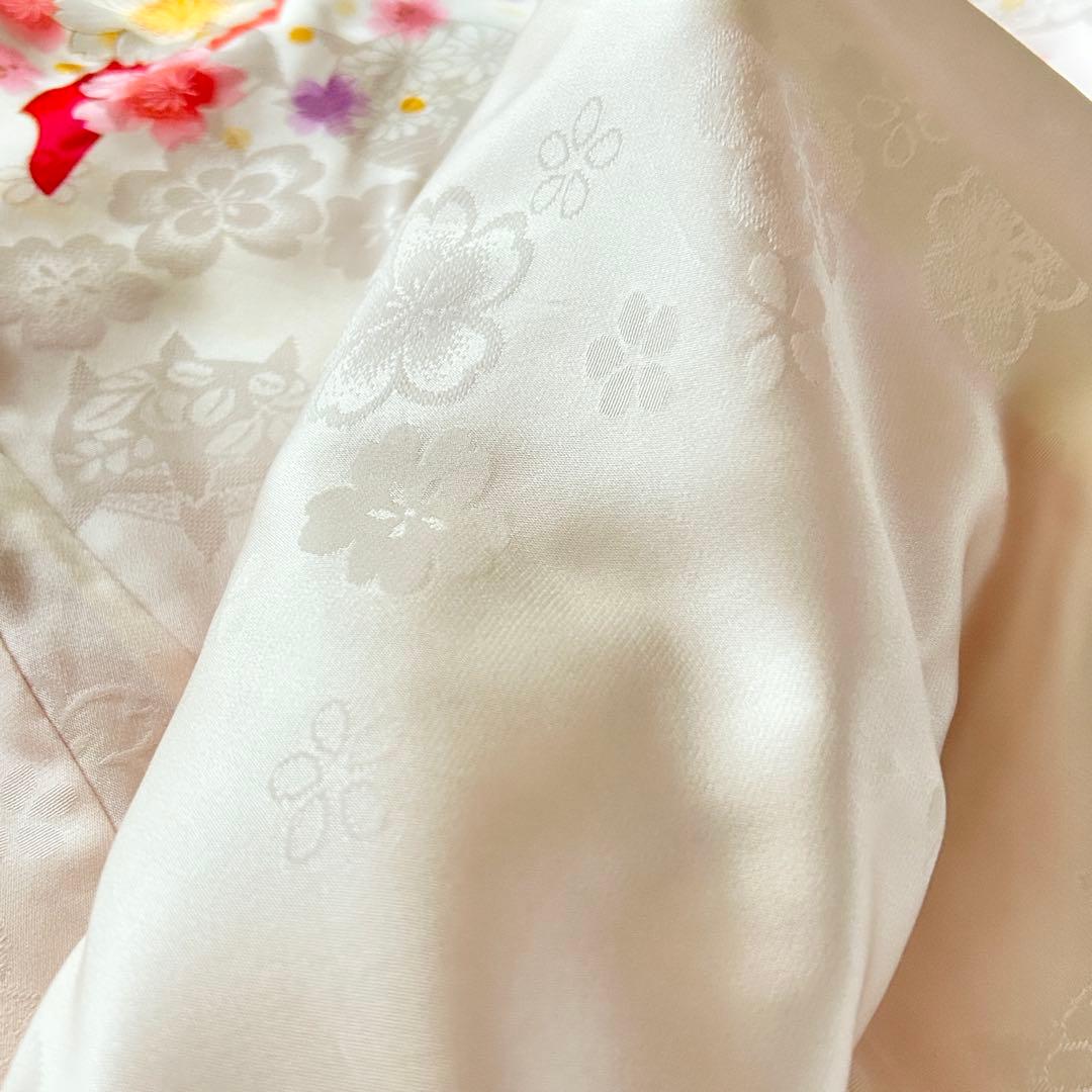 正絹　七五三 女の子7歳着物・帯セット　白　レトロ　アンティーク　日本製